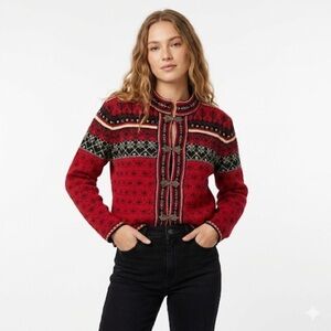Cambridge apres ski wool cardigan Nordic clasp sweater jacket M